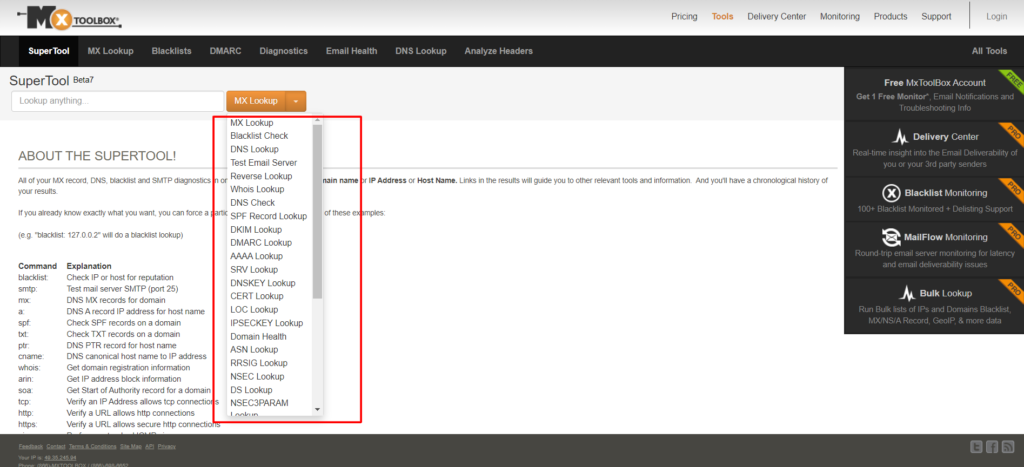 IP lookup tools -(Image ref - MXtoolbox)