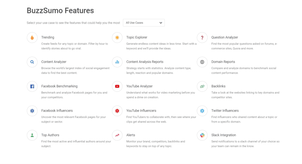 buzsumo features - digital marketing tools