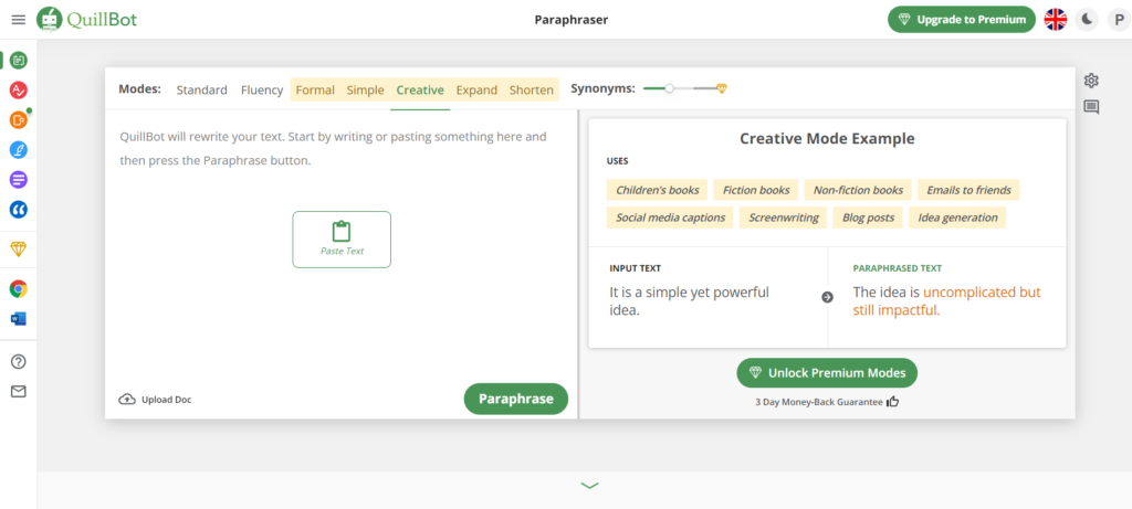 Online Paraphrasing Tool - (Image Src - Quillbot)