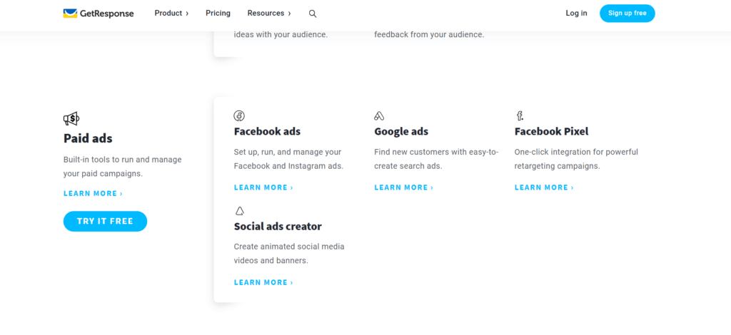 Getresponse paid ads feature 