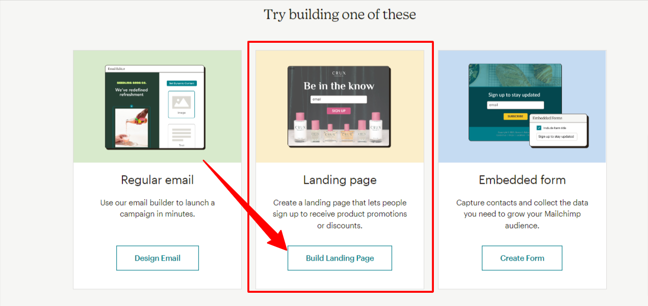 Mailchimp landing page tutorial step 2