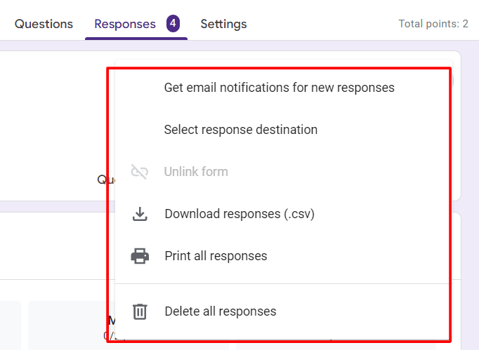 Steps for deleting or download responses - create form online