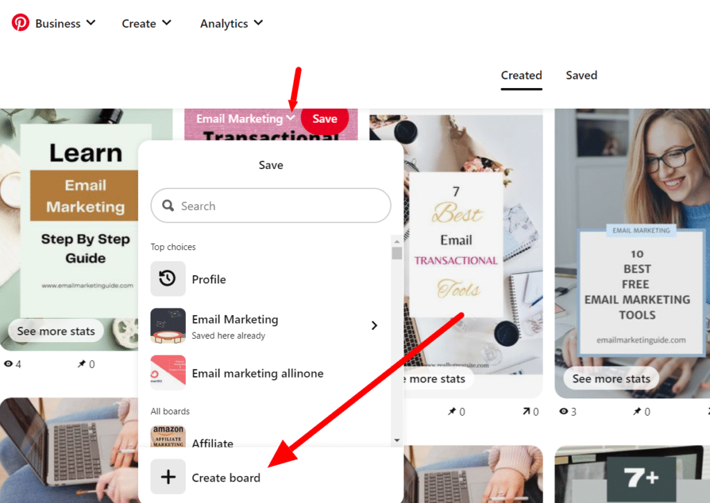 how to use pinterest for blogging - Create board at the time of saving pin