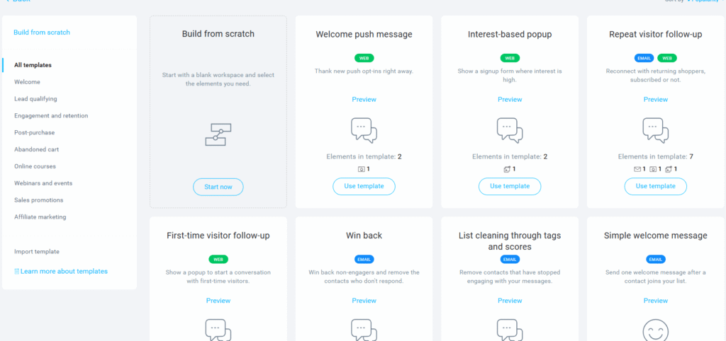 email automation select template or build from scratch